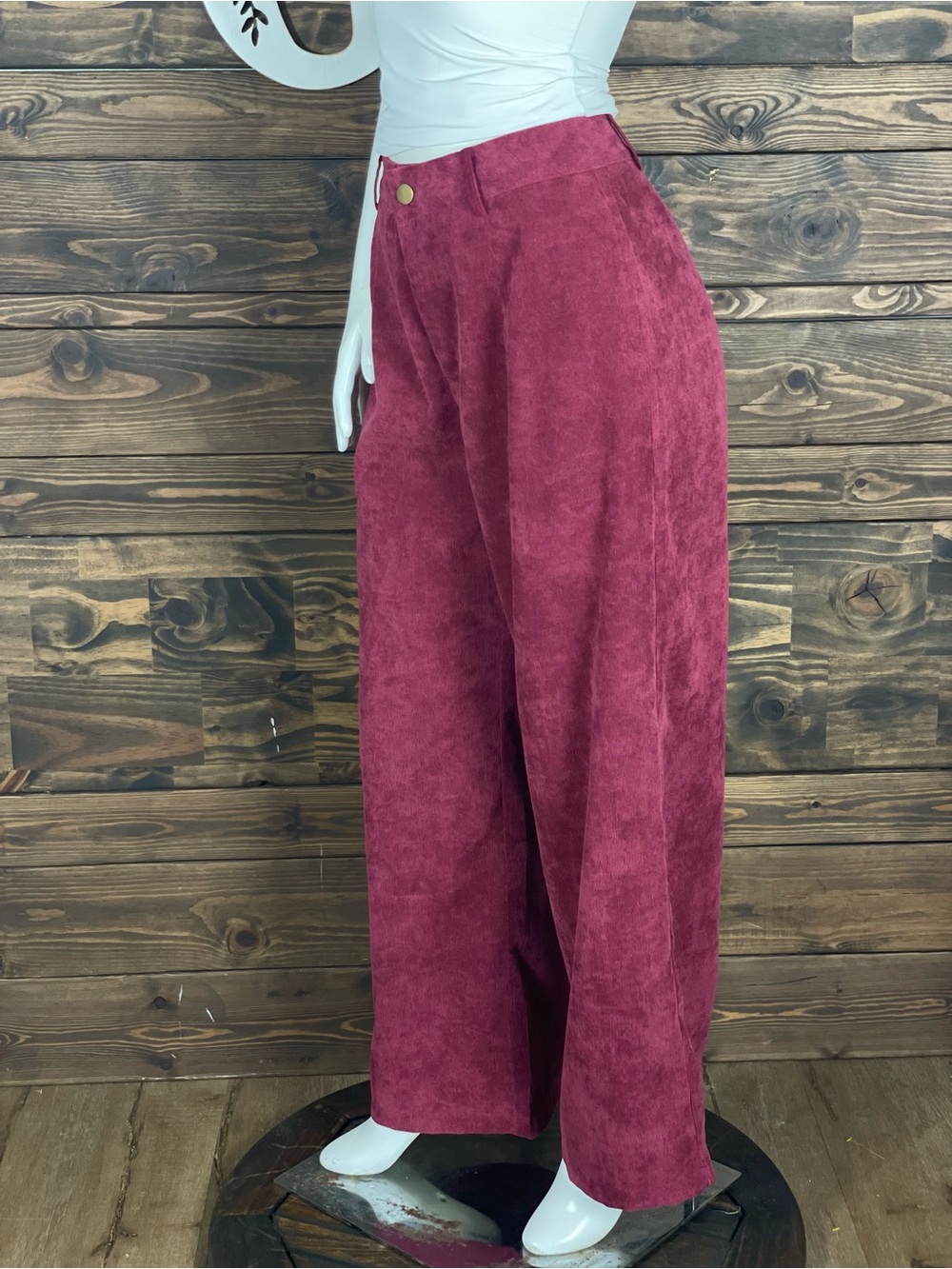 YOZY | Burgundy Wide Leg Trousers Corduroy Knit Rich Wine Red Highā Rise